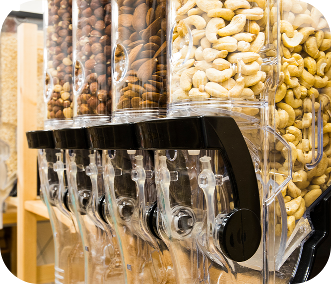 row of dispensable snacks