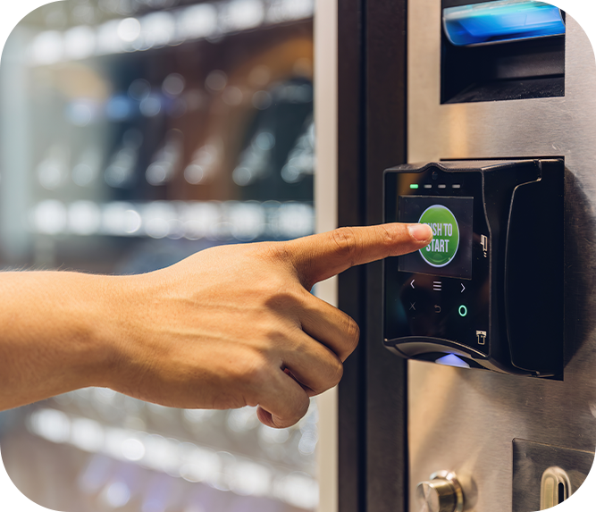person using vending machine close up