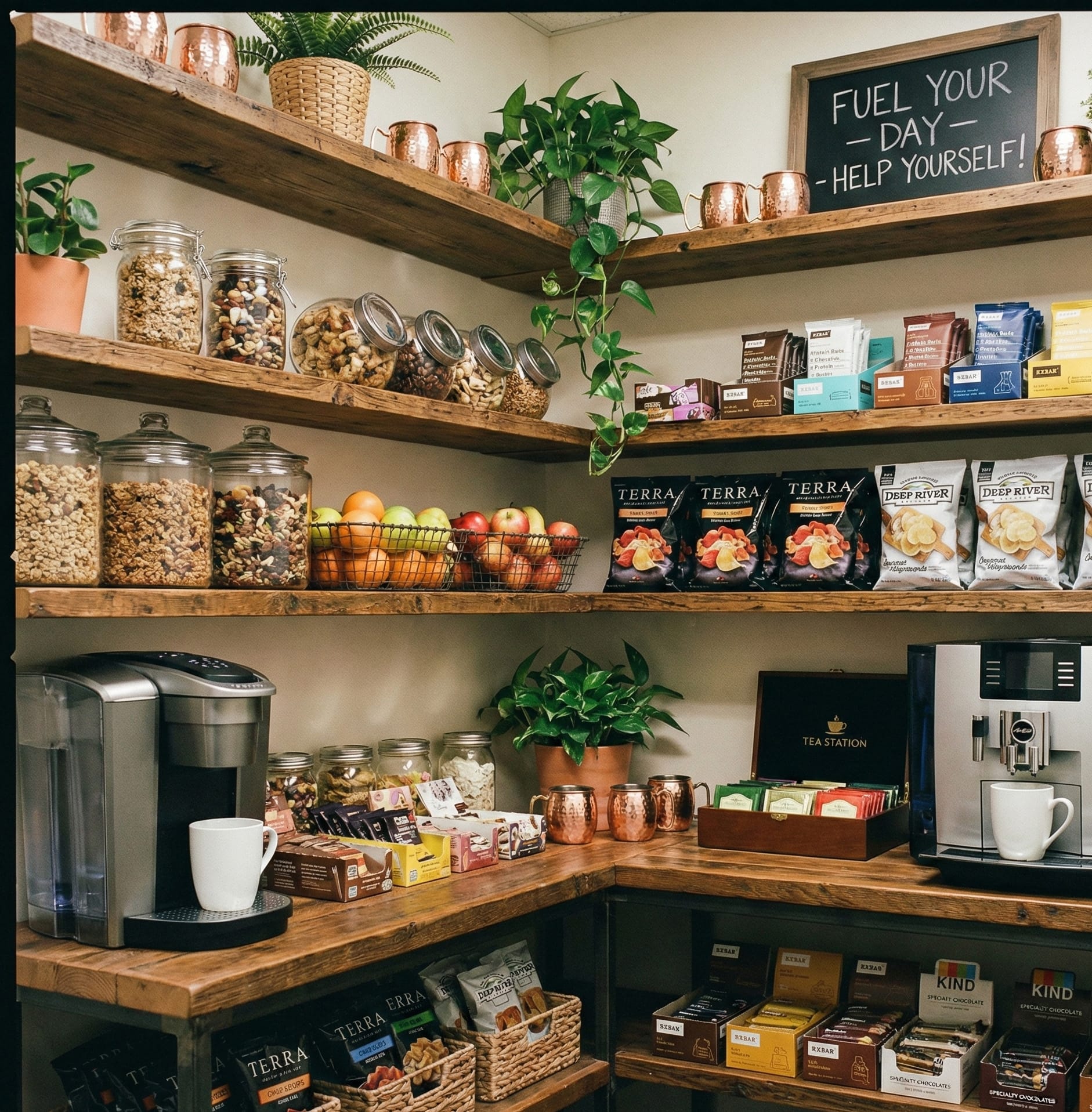 office pantry with many snacks
